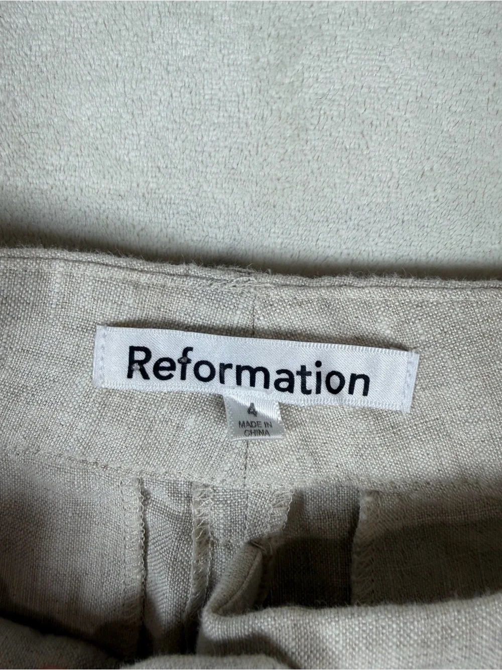 Reformation Size 4 100% Linen Light Beige Wide-Leg Flowy Chic Chinos